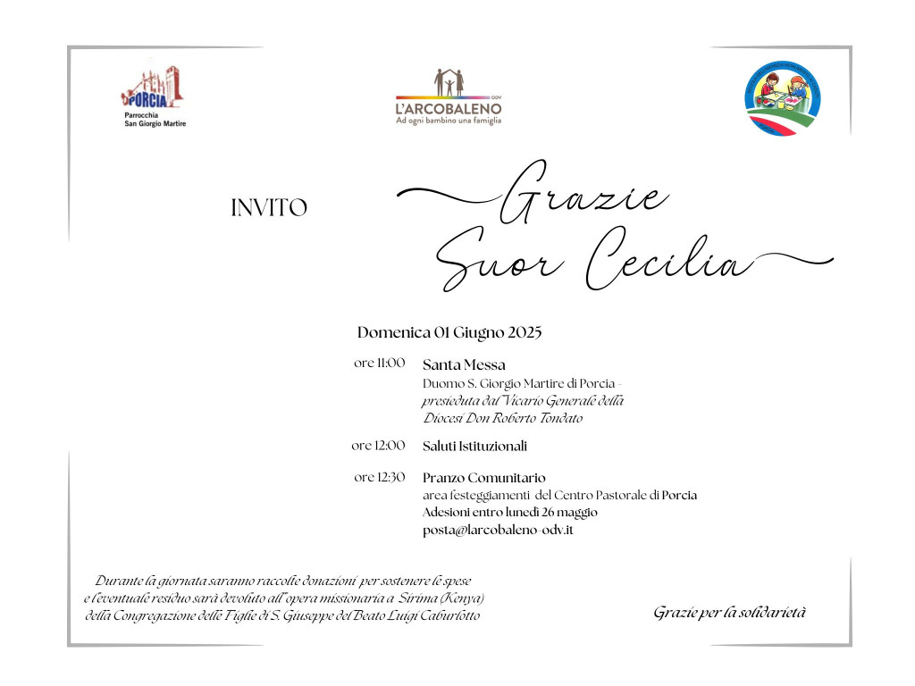 Grazie Suor Cecilia - Invito